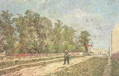 Vincent Van Gogh Outskirts of Paris:Road with Peasant Shouldering a Spade (nn04) oil painting image